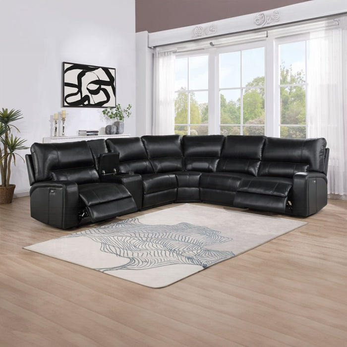 Acme LV54150 6 pc Saul euro black leather-aire sectional sofa with power recliners USB ports
