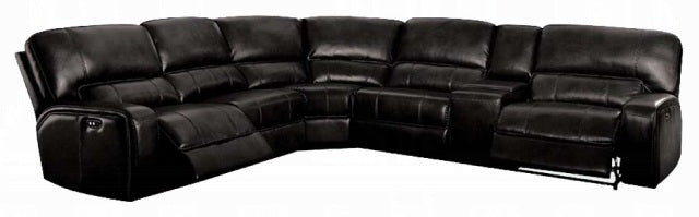 Acme LV54150 6 pc Saul euro black leather-aire sectional sofa with power recliners USB ports