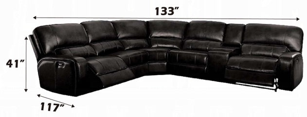 Acme LV54150 6 pc Saul euro black leather-aire sectional sofa with power recliners USB ports