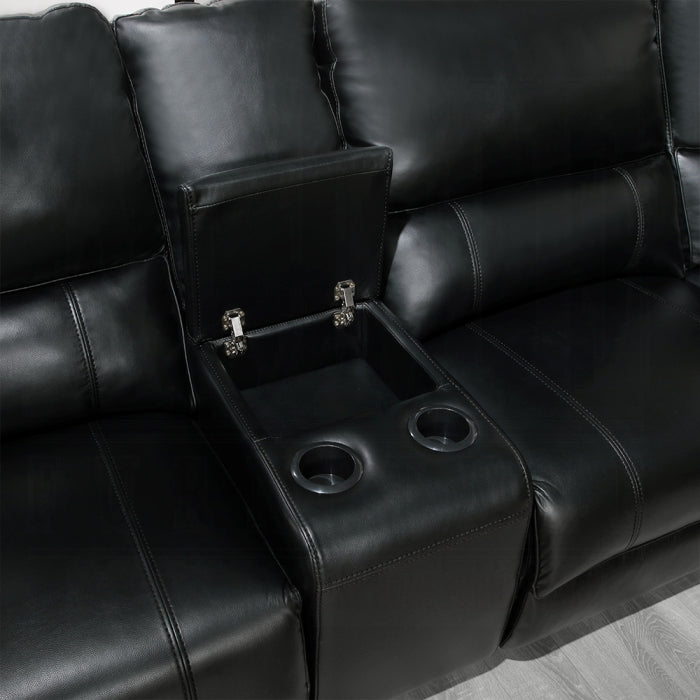 Acme LV54150 6 pc Saul euro black leather-aire sectional sofa with power recliners USB ports