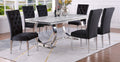 Beriguette LX01-BLACK-7PC 7 pc Broadway white high gloss faux marble top finish and chrome modern dining table set black chairs