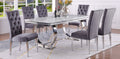 Beriguette LX01-GREY-7PC 7 pc Broadway white high gloss faux marble top finish and chrome modern dining table set grey chairs