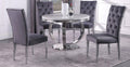 Best master LX02-5PC-GY 5 pc Wila arlo interiors belen white high gloss faux marble top finish and chrome modern round dining table set grey chairs