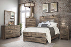 00-6303-4PC 4 pc Misty lodge rustic reclaimed brown finish wood queen bed set lighted headboard accents