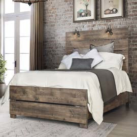 00-6303-4PC 4 pc Misty lodge rustic reclaimed brown finish wood queen bed set lighted headboard accents