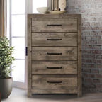 00-6303-4PC 4 pc Misty lodge rustic reclaimed brown finish wood queen bed set lighted headboard accents