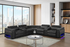 Nova Black Faux Leather 7-Piece Power Motion Sectional Sofa with Pop-Up Bar, Refrigerator, Bluetooth & LED – Nova-Black-SECT