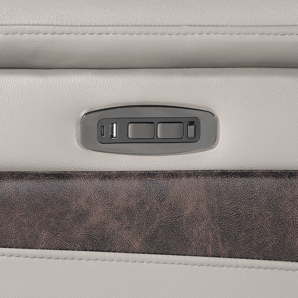 7 pc Nova grey faux leather power motion sectional sofa with pop up bar refrigerator bluetooth and LED