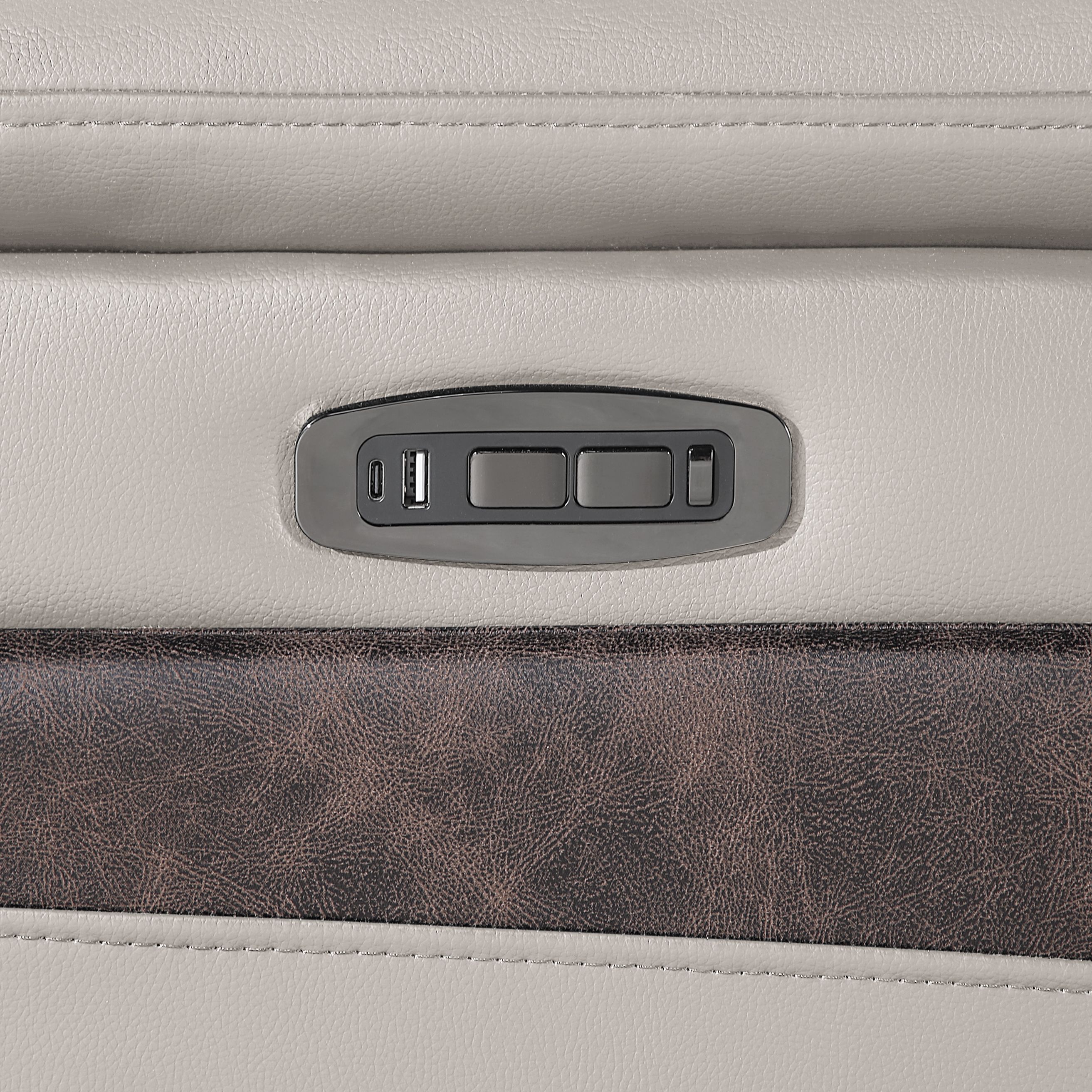 7 pc Nova grey faux leather power motion sectional sofa with pop up bar refrigerator bluetooth and LED