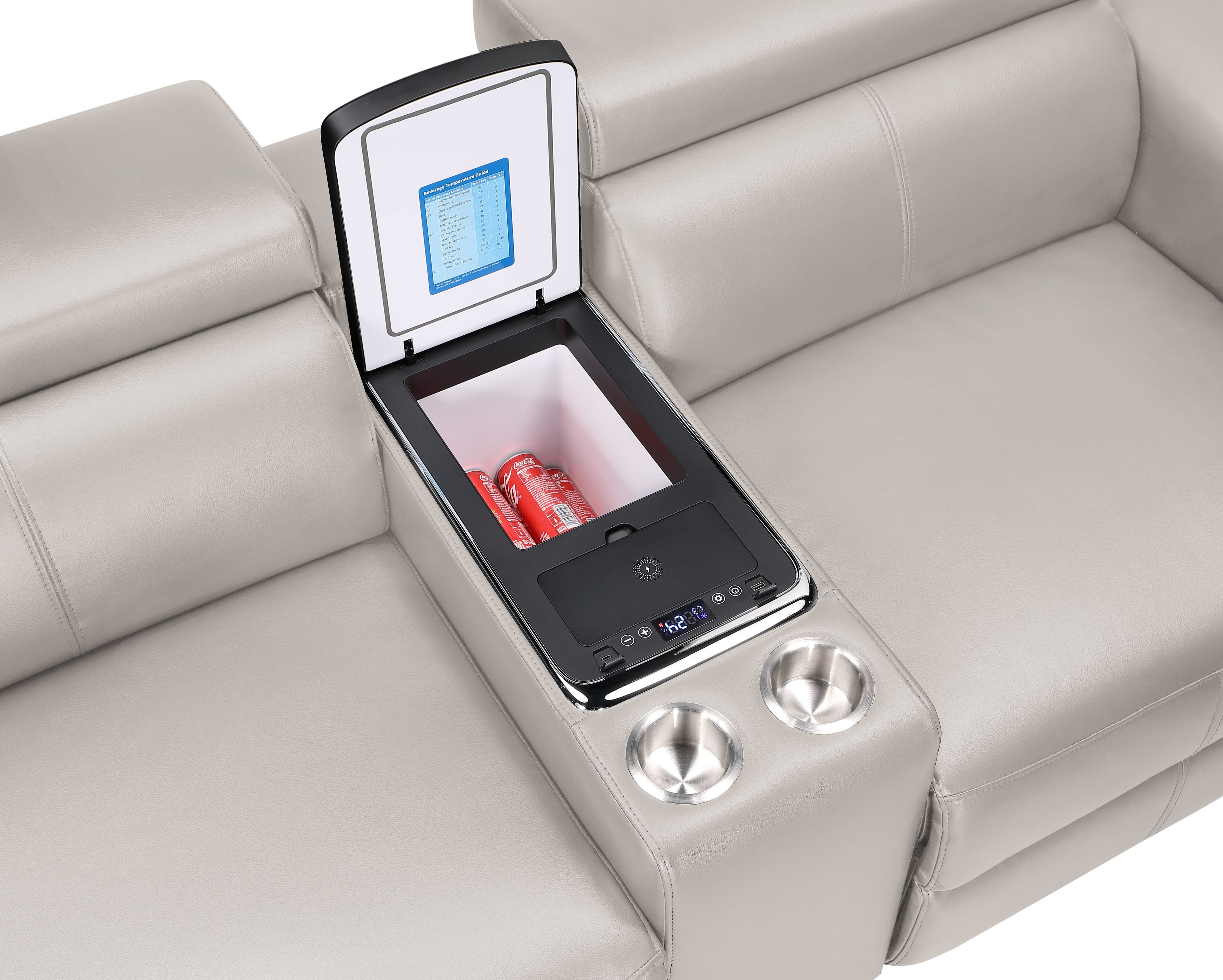 7 pc Nova grey faux leather power motion sectional sofa with pop up bar refrigerator bluetooth and LED