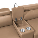 7 pc Nova caramel faux leather power motion sectional sofa with pop up bar refrigerator bluetooth and LED