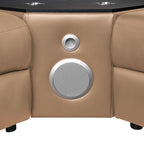 7 pc Nova caramel faux leather power motion sectional sofa with pop up bar refrigerator bluetooth and LED