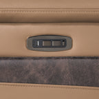 7 pc Nova caramel faux leather power motion sectional sofa with pop up bar refrigerator bluetooth and LED