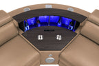 7 pc Nova caramel faux leather power motion sectional sofa with pop up bar refrigerator bluetooth and LED