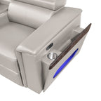 7 pc Nova grey faux leather power motion sectional sofa with pop up bar refrigerator bluetooth and LED