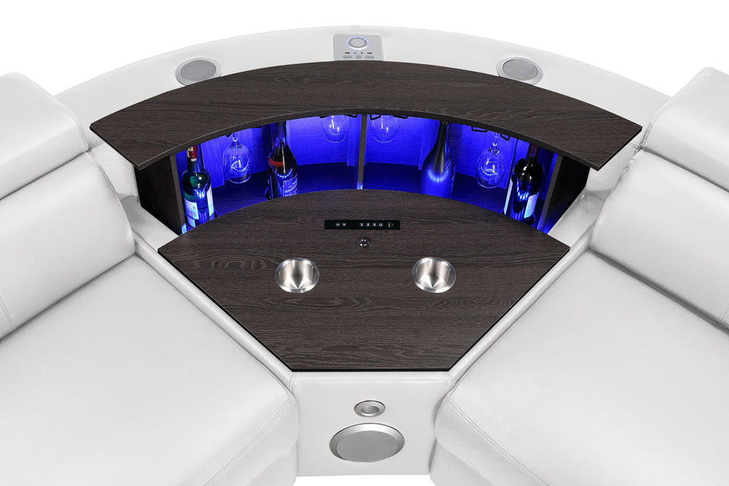 Nova Ice Faux Leather Power Motion Sectional Sofa with Pop-Up Bar, Refrigerator, Bluetooth & LED – Nova-ice-SECT