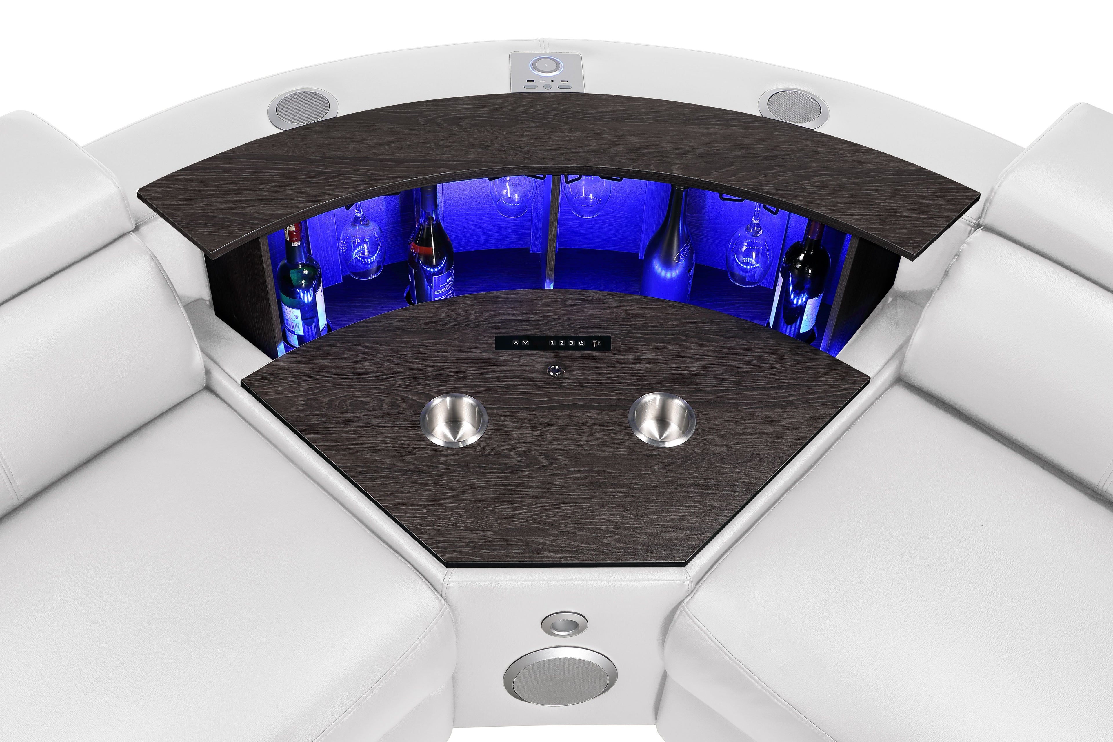 Nova Ice Faux Leather Power Motion Sectional Sofa with Pop-Up Bar, Refrigerator, Bluetooth & LED – Nova-ice-SECT
