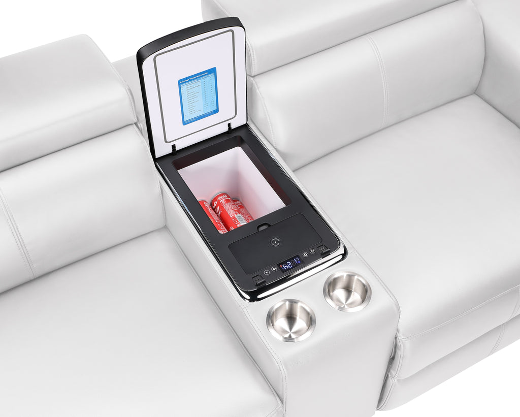 Nova Ice Faux Leather Power Motion Sectional Sofa with Pop-Up Bar, Refrigerator, Bluetooth & LED – Nova-ice-SECT