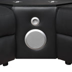 7 pc Nova black faux leather power motion sectional sofa with pop up bar refrigerator bluetooth and LED