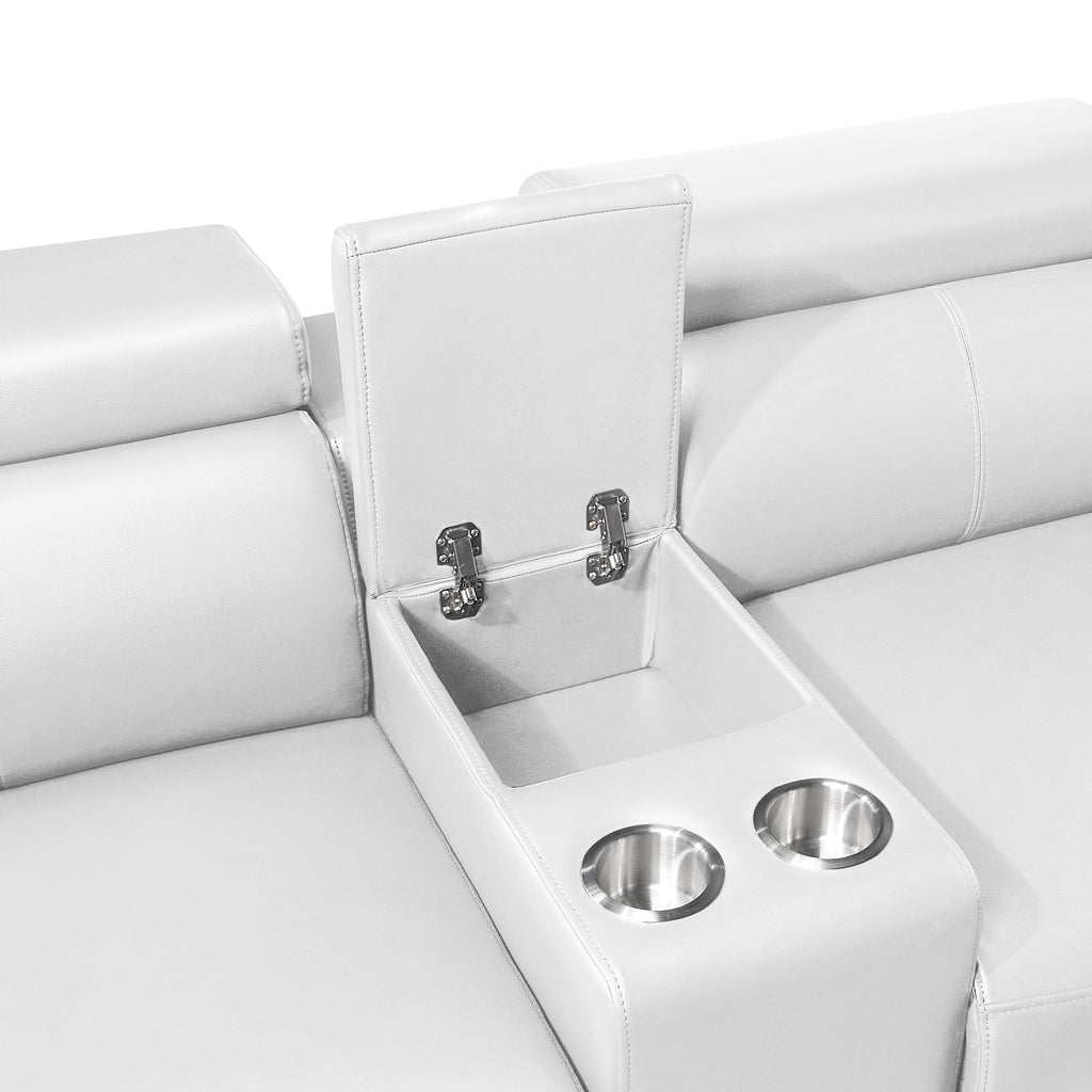 7 pc Nova ice faux leather power motion sectional sofa with pop up bar refrigerator bluetooth and LED