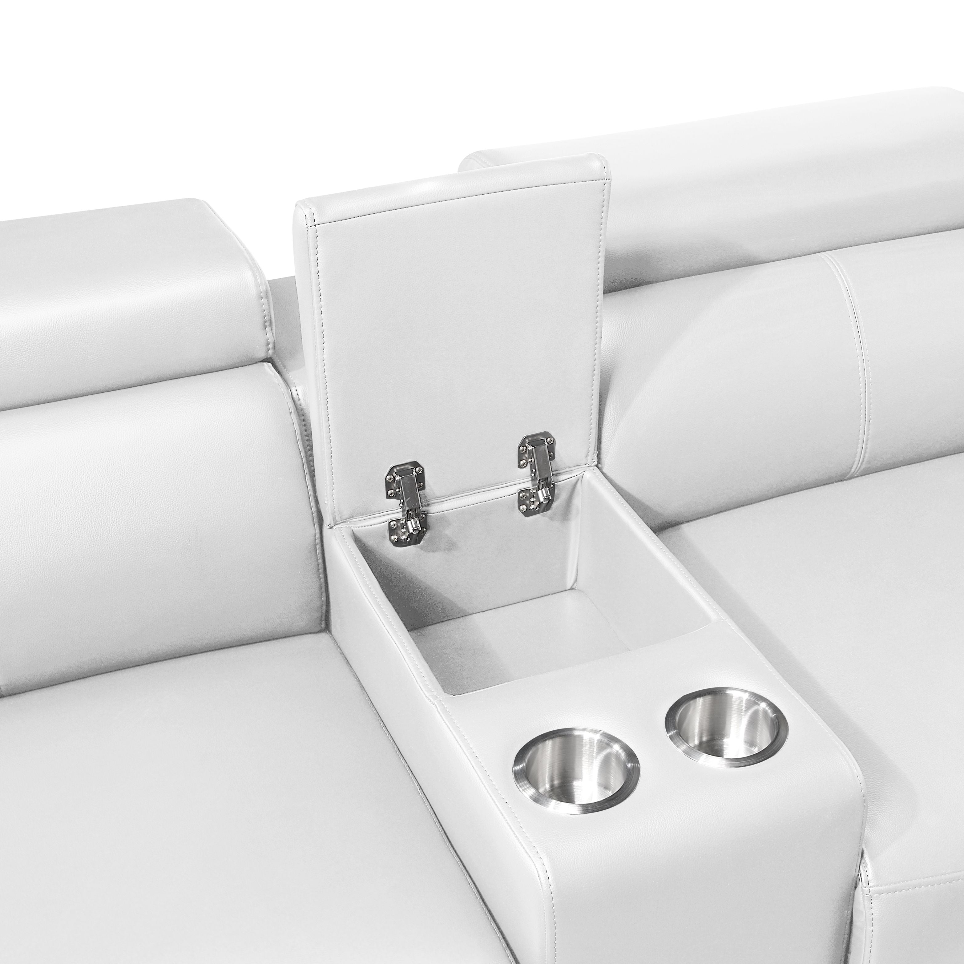 7 pc Nova ice faux leather power motion sectional sofa with pop up bar refrigerator bluetooth and LED