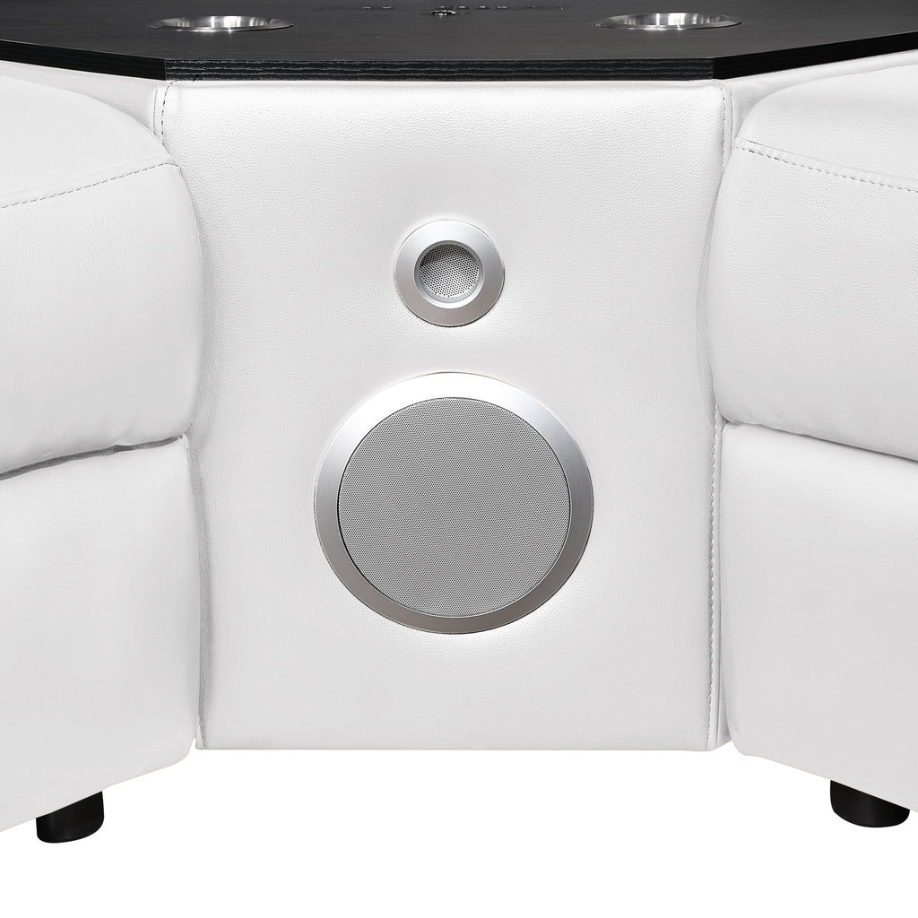 7 pc Nova ice faux leather power motion sectional sofa with pop up bar refrigerator bluetooth and LED