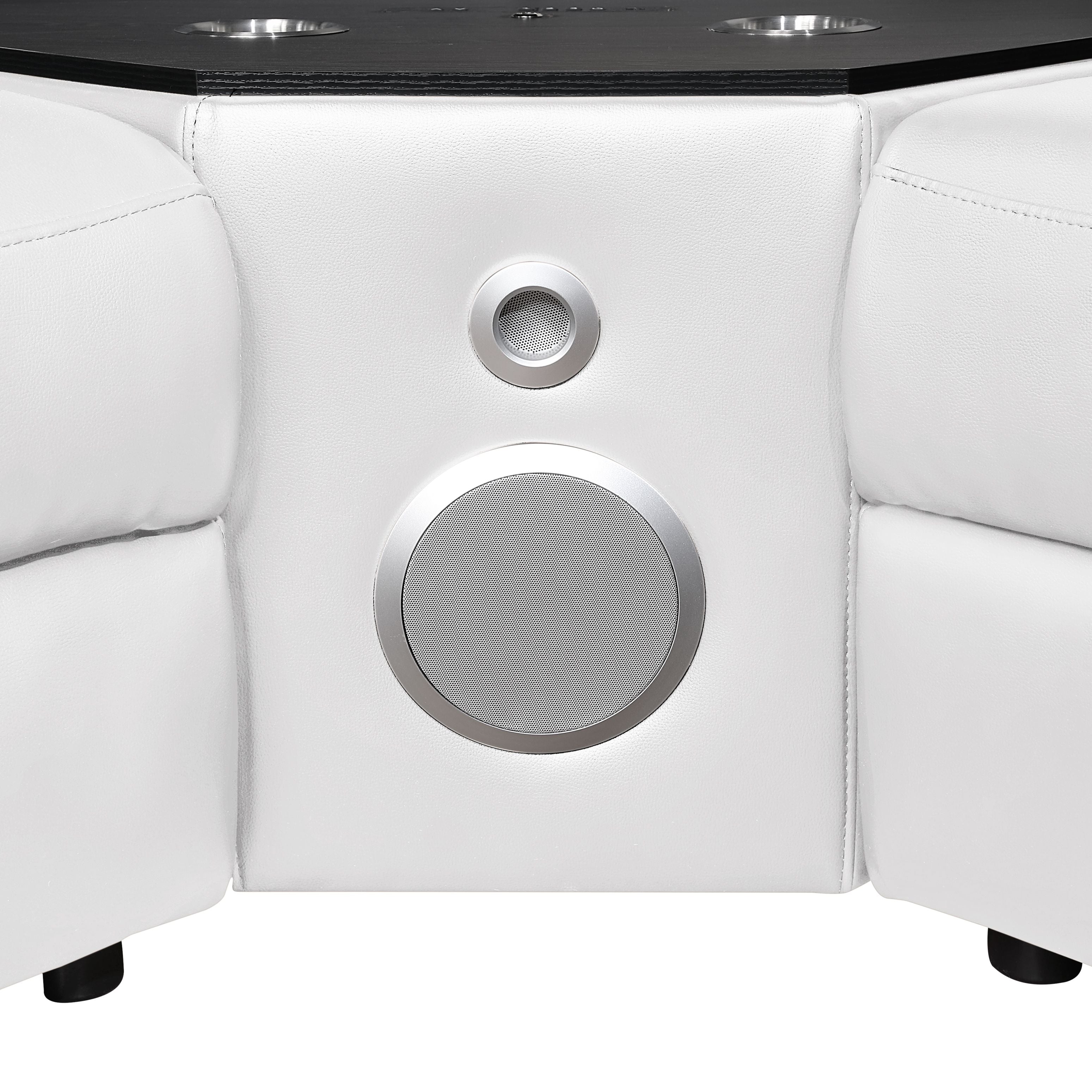 7 pc Nova ice faux leather power motion sectional sofa with pop up bar refrigerator bluetooth and LED