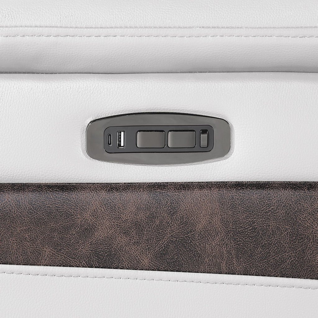 7 pc Nova ice faux leather power motion sectional sofa with pop up bar refrigerator bluetooth and LED