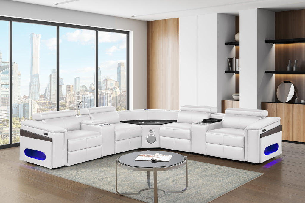 Nova Ice Faux Leather Power Motion Sectional Sofa with Pop-Up Bar, Refrigerator, Bluetooth & LED – Nova-ice-SECT