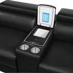 7 pc Nova black faux leather power motion sectional sofa with pop up bar refrigerator bluetooth and LED