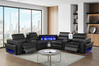 Nova Black Faux Leather 7-Piece Power Motion Sectional Sofa with Pop-Up Bar, Refrigerator, Bluetooth & LED – Nova-Black-SECT