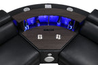 7 pc Nova black faux leather power motion sectional sofa with pop up bar refrigerator bluetooth and LED