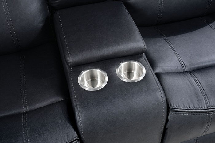 NX6001BK-2PC 2 pc Agata black leather like fabric sofa and love seat recliner ends with cup console