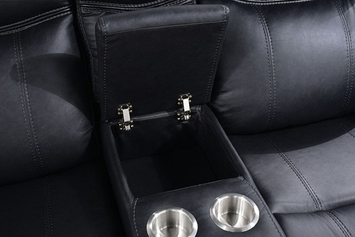 NX6001BK-2PC 2 pc Agata black leather like fabric sofa and love seat recliner ends with cup console