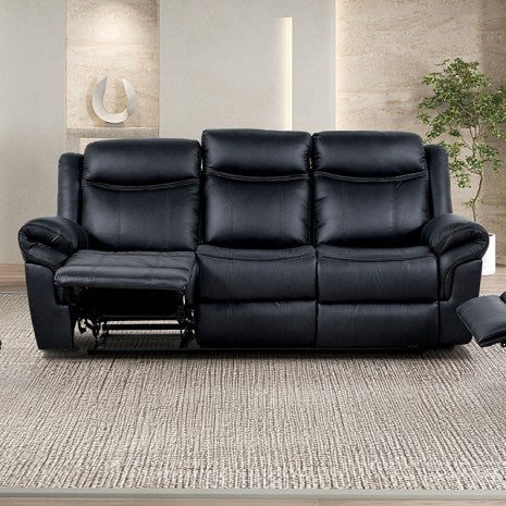 NX6001BK-2PC 2 pc Agata black leather like fabric sofa and love seat recliner ends with cup console