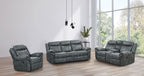 NX6001DG-2PC 2 pc Agata dark grey leather like fabric sofa and love seat recliner ends with cup console