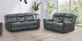 NX6001DG-2PC 2 pc Agata dark grey leather like fabric sofa and love seat recliner ends with cup console