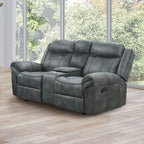 NX6001DG-2PC 2 pc Agata dark grey leather like fabric sofa and love seat recliner ends with cup console