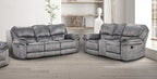 NX6002GY-2PC 2 pc Themis grey leather like fabric sofa USB and love seat recliner ends with cup console