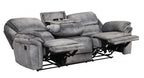 NX6002GY-2PC 2 pc Themis grey leather like fabric sofa USB and love seat recliner ends with cup console