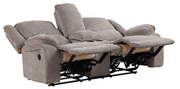 NX6003GY-2PC 2 pc Cosimo mocha chenille fabric sofa and love seat recliner ends with cup console