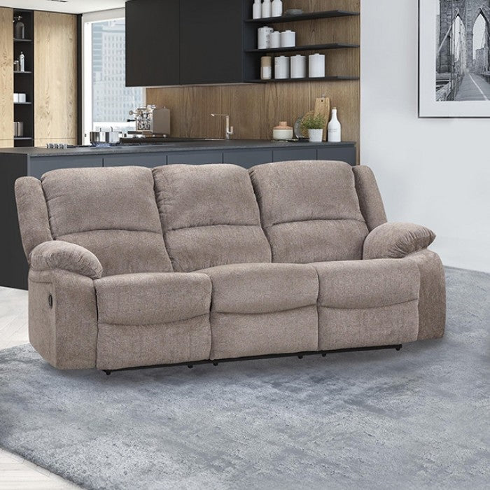 NX6003GY-2PC 2 pc Cosimo mocha chenille fabric sofa and love seat recliner ends with cup console