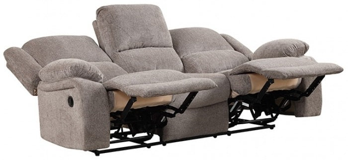 NX6003GY-2PC 2 pc Cosimo mocha chenille fabric sofa and love seat recliner ends with cup console