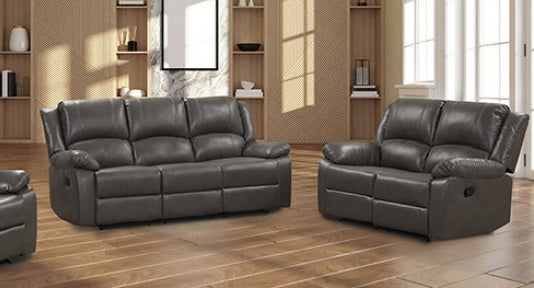 NX6008GY-2PC 2 pc Letha dark grey breathable faux leather sofa and love seat recliner ends