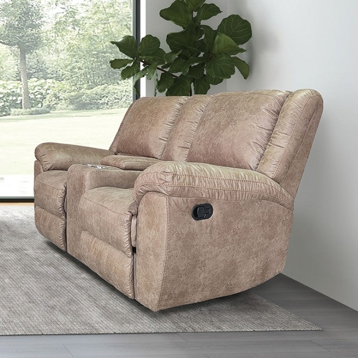 NX6011BR-2PC 2 pc Jambi light brown breathable leather sofa and love seat recliner ends with cup console