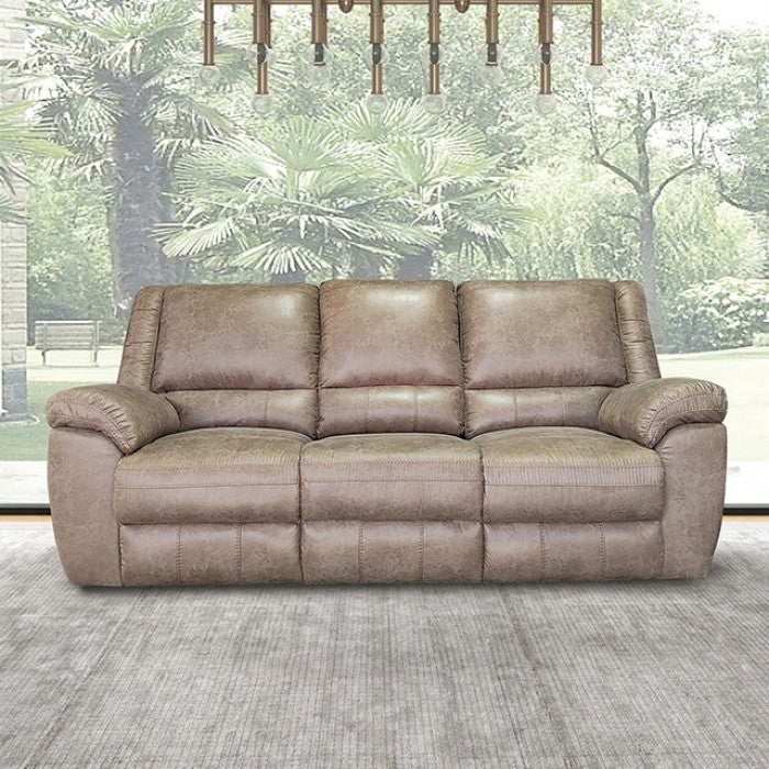NX6011BR-2PC 2 pc Jambi light brown breathable leather sofa and love seat recliner ends with cup console