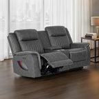 NX6061DG-2PC 2 pc Arturus dark grey leather like fabric power motion sofa and love seat recliner ends with cup console LED
