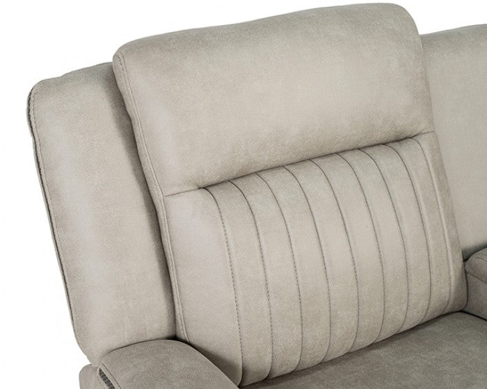 NX6061LB-2PC 2 pc Arturus light brown leather like fabric power motion sofa and love seat recliner ends with cup console LED