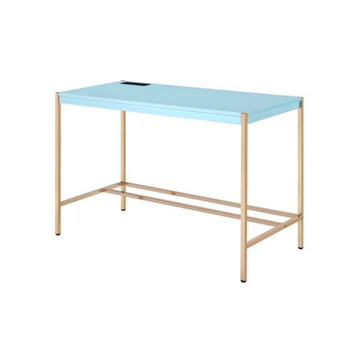 Acme OF00023 Everyly quinn brahmjot light blue finish wood top and gold metal finish frame office student writing desk