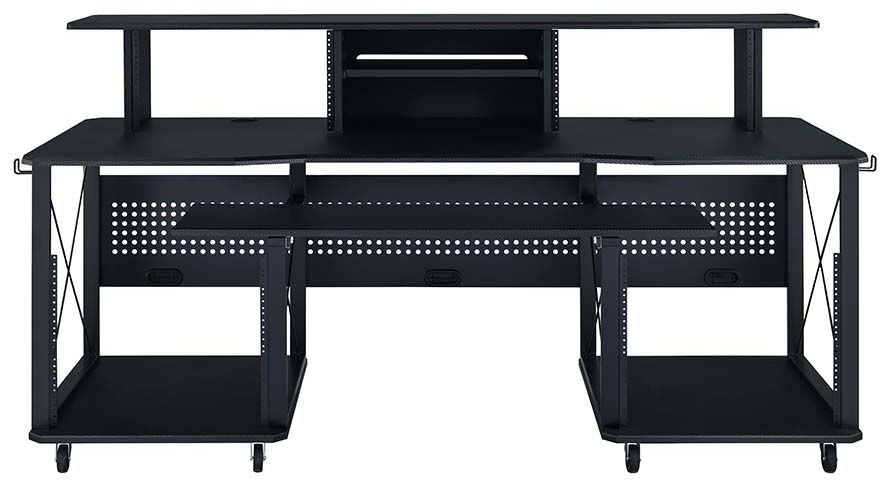 Acme OF00987 Inbox zero denah Megara black finish metal frame black finish wood gaming table station music studio desk